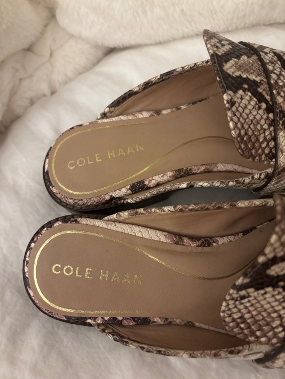 Cole Haan Snake-Print Slip-On Mules in Brown and Cream - Picture 3 of 5